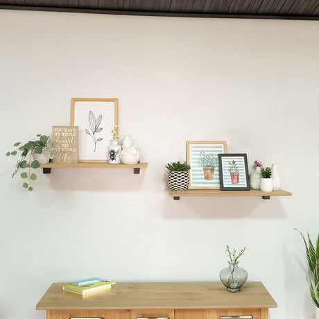 Set de 2 Repisas Dado Madera Natural y Negro 60x10cm Rectangular - REPISAS | Bylmo