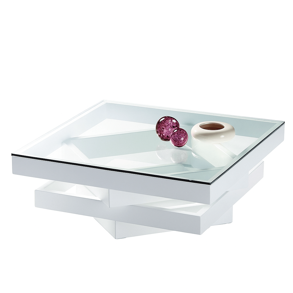 Mesa de Centro Next Blanco 60x35cm Cuadrado con Vidrio - MESAS DE CENTRO | Bylmo