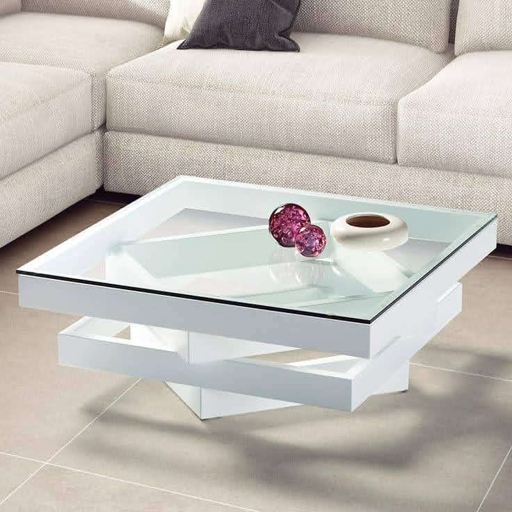 Mesa de Centro Next Blanco 60x35cm Cuadrado con Vidrio - MESAS DE CENTRO | Bylmo