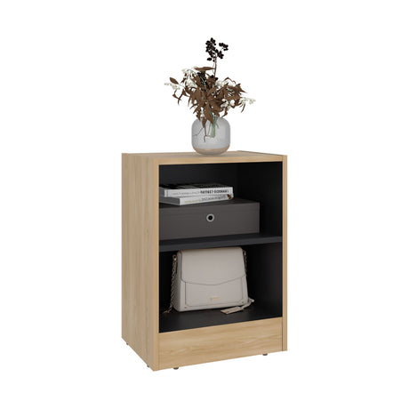 Mesa de Noche Clay Fresno Europeo y Wengue 39x54.7cm con Un Entrepaño y Dos Compartimientos - MESAS DE NOCHE | Bylmo