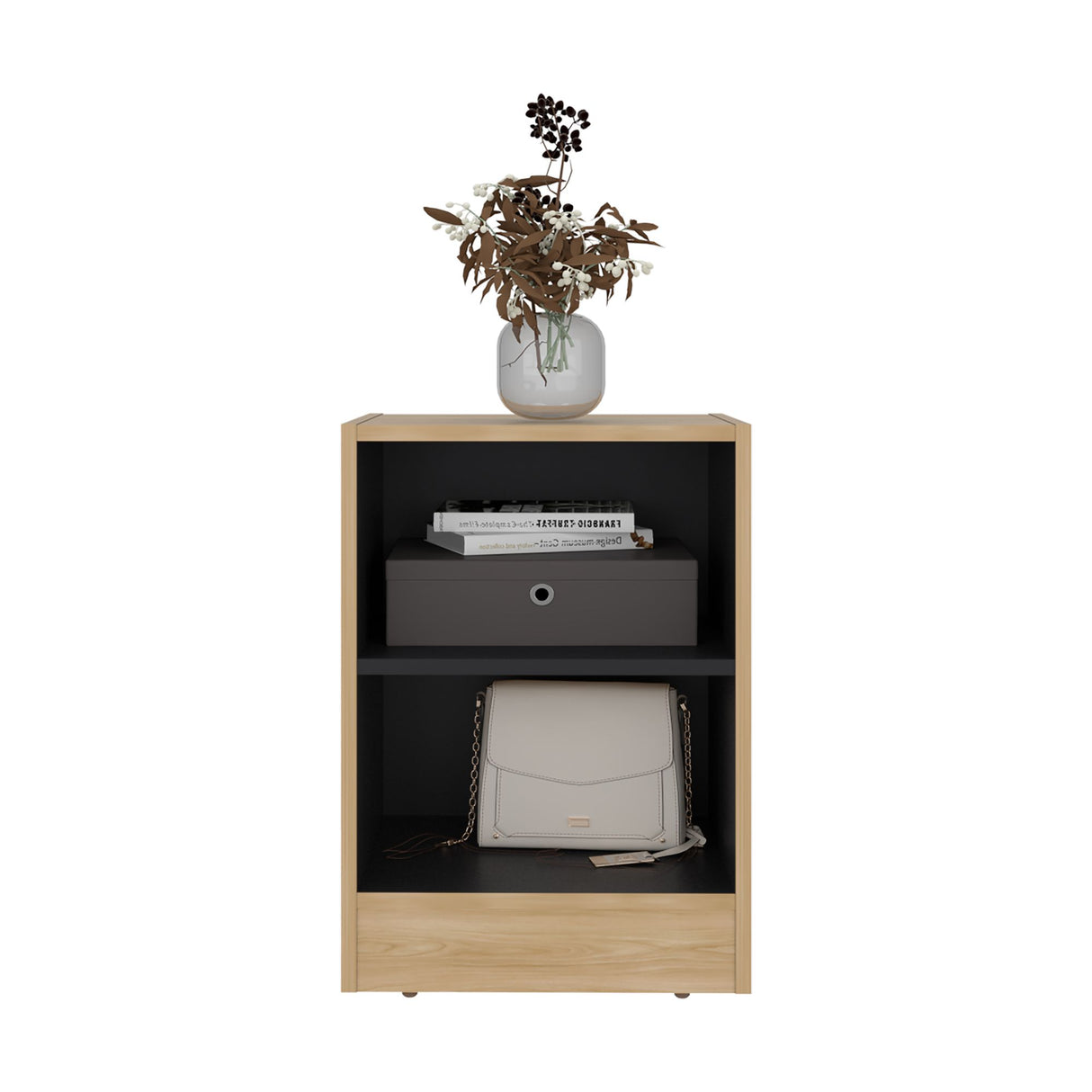 Mesa de Noche Clay Fresno Europeo y Wengue 39x54.7cm con Un Entrepaño y Dos Compartimientos - MESAS DE NOCHE | Bylmo
