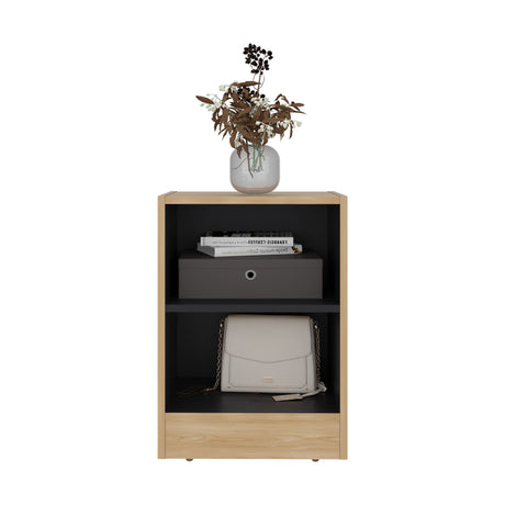 Mesa de Noche Clay Fresno Europeo y Wengue 39x54.7cm con Un Entrepaño y Dos Compartimientos - MESAS DE NOCHE | Bylmo