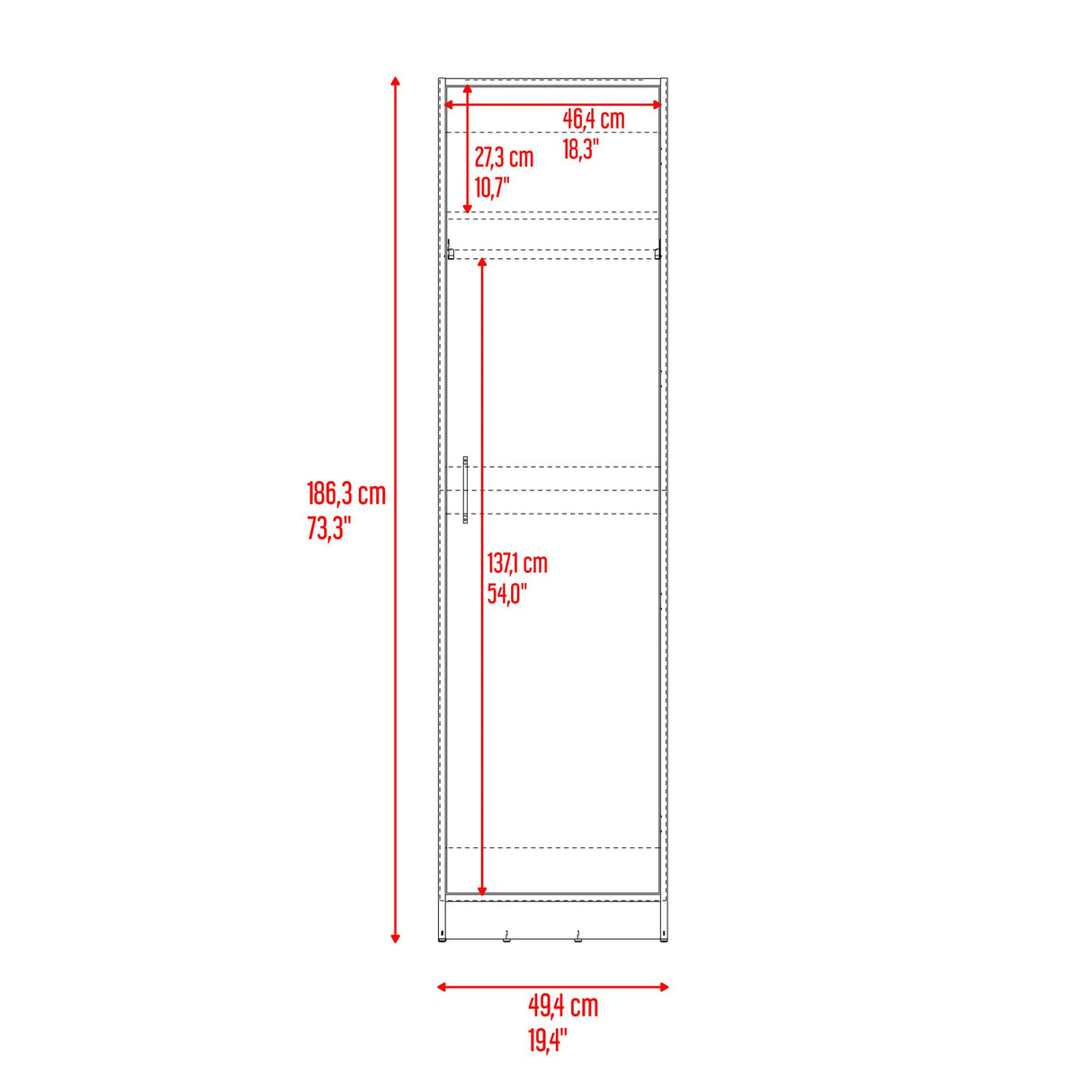 Closet Clay Fresno Europeo y Wengue 49.4x186.3cm con Una Puerta y Dos Compartimientos - CLOSETS | Bylmo