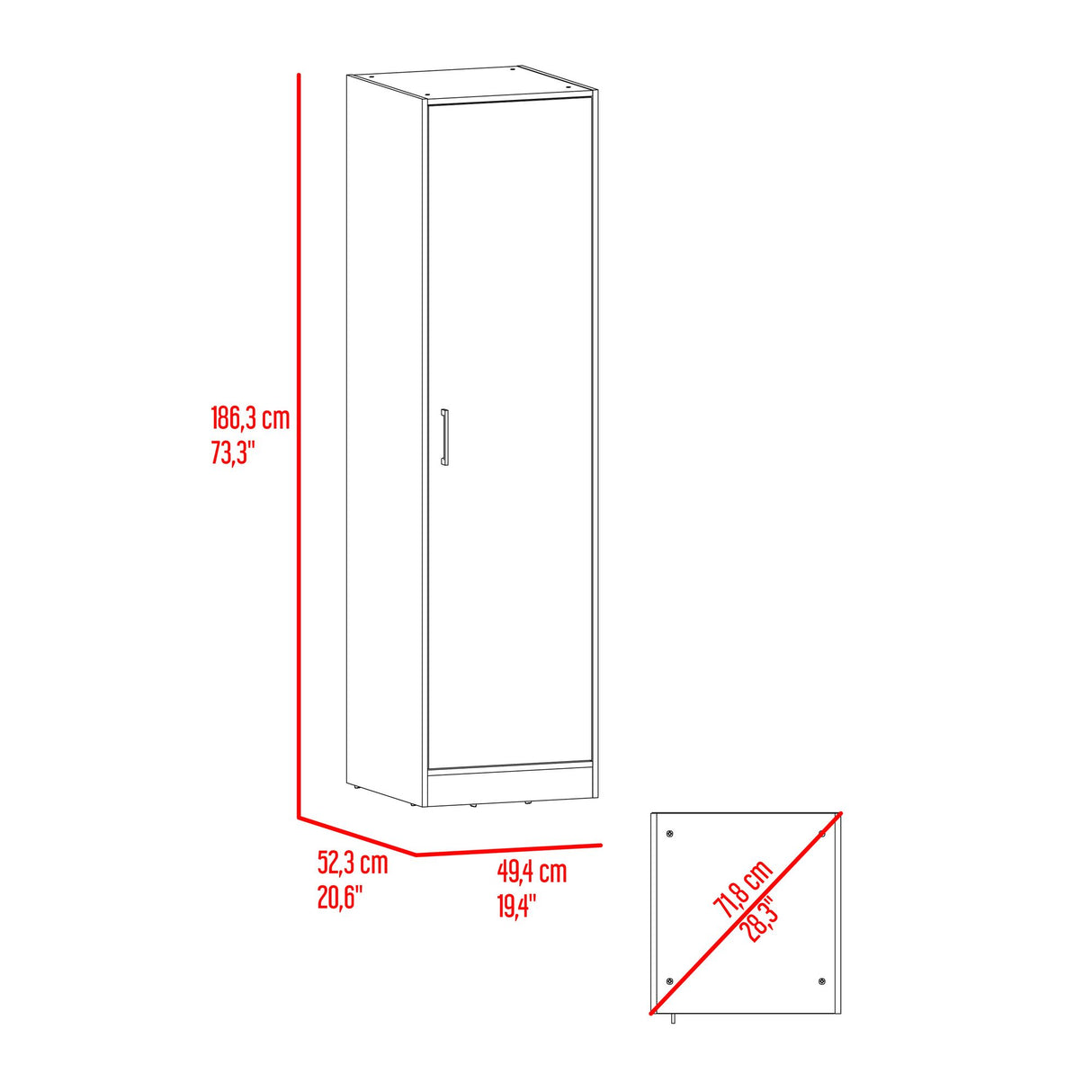Closet Clay Fresno Europeo y Wengue 49.4x186.3cm con Una Puerta y Dos Compartimientos - CLOSETS | Bylmo
