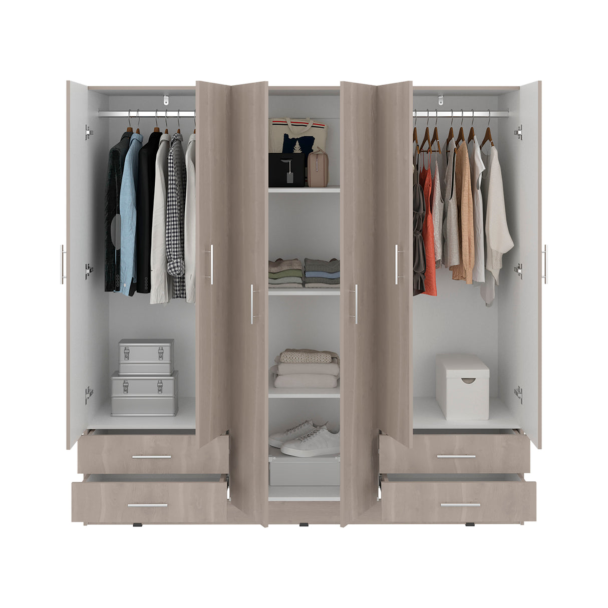 Closet Petunia Bardolino y Blanco 180x180cm con Cuatro Cajones y Seis Puertas - CLOSETS | Bylmo