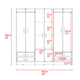 Closet Petunia Bardolino y Blanco 180x180cm con Cuatro Cajones y Seis Puertas - CLOSETS | Bylmo