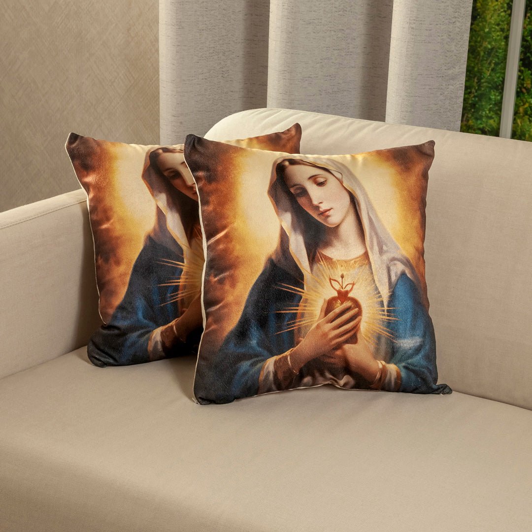 Set X 2 Cojines Jardín del Edén Multicolor 45x45cm Cuadrados Virgen Maria - COJINES | Bylmo