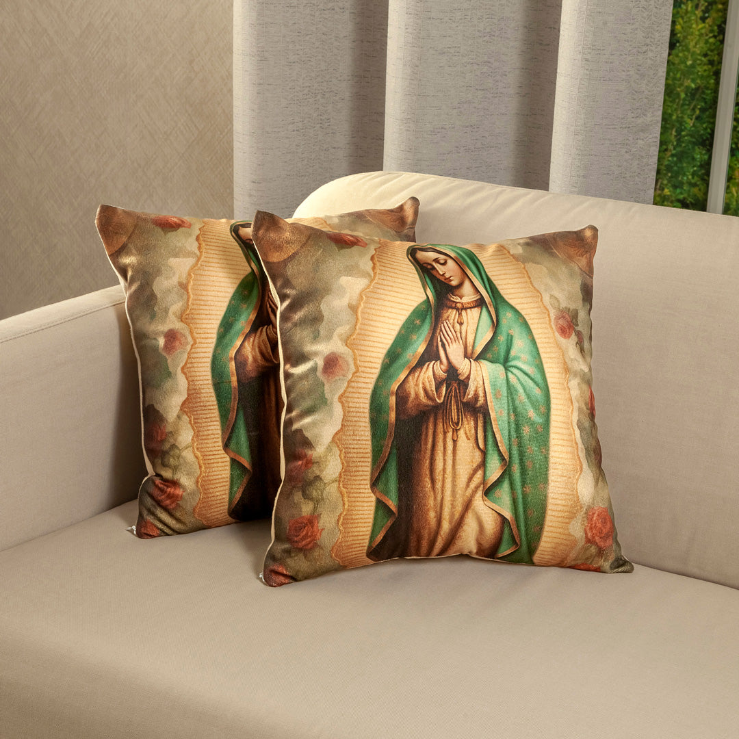 Set X 2 Fundas de Cojines Jardín del Edén Multicolor 45x45cm Cuadrados Virgen De Guadalupe