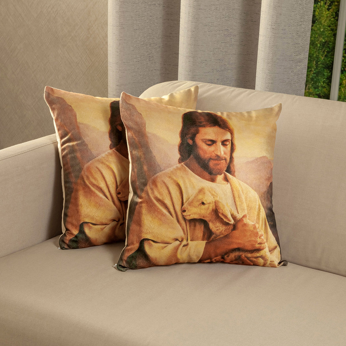 Set X 2 Fundas de Cojines Jardín del Edén Multicolor 45x45cm Cuadrados Jesus