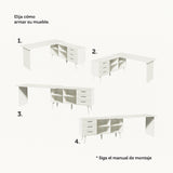 Escritorio Esquinero Lisboa Blanco 255x74cm con Tres Cajones con Organizador de Libros - ESCRITORIOS | Bylmo
