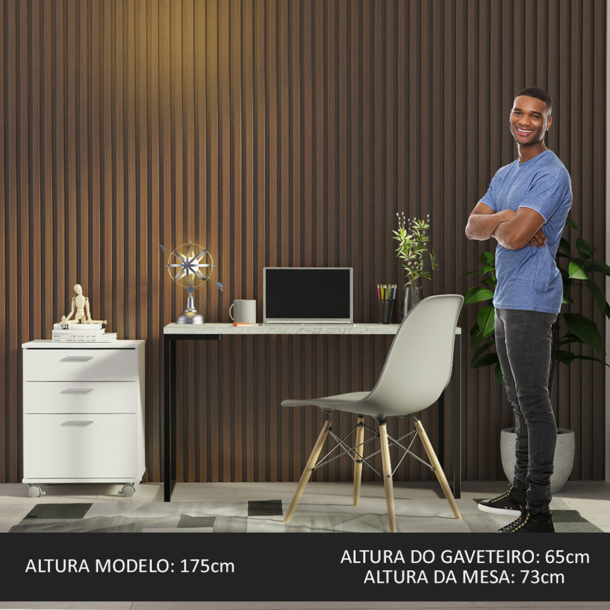 Escritorio Industrial Blanco y Gris 120x73cm con Tres Cajones con Organizador de Libros y con Archivador - ESCRITORIOS | Bylmo