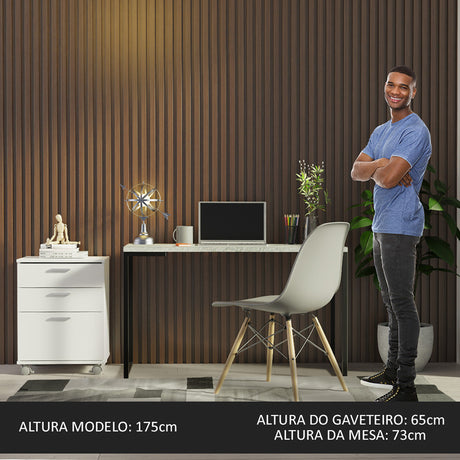 Escritorio Industrial Blanco y Gris 120x73cm con Tres Cajones con Organizador de Libros y con Archivador - ESCRITORIOS | Bylmo