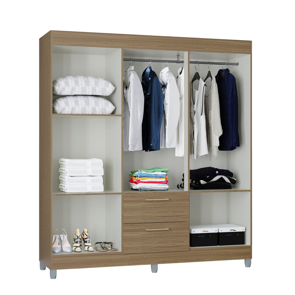 Closet Avila Castaño 164x190cm con Dos Cajones y con Seis Puertas