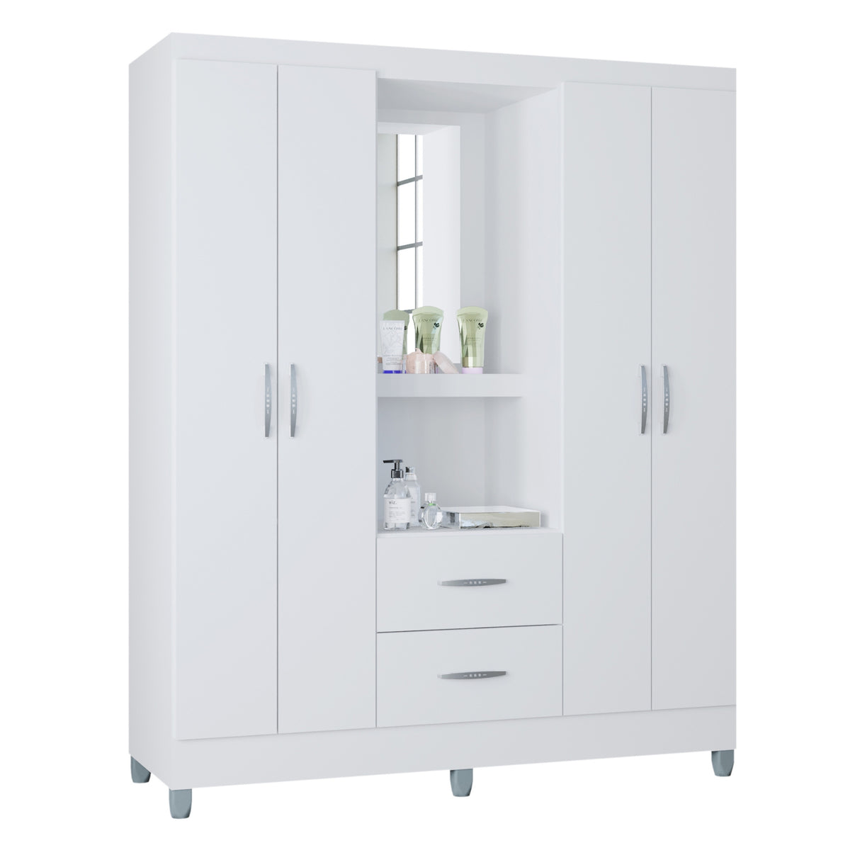 Closet Cordoba Blanco 148x181cm con Dos Cajones con Cuatro Puertas y con Espejo - CLOSETS | Bylmo