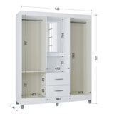 Closet Cordoba Blanco 148x181cm con Dos Cajones con Cuatro Puertas y con Espejo - CLOSETS | Bylmo