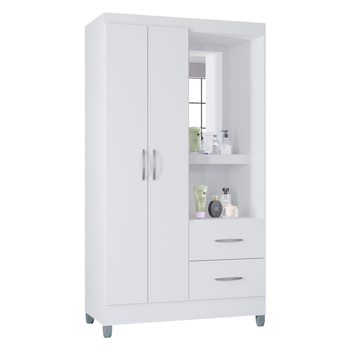 Closet Cordoba Blanco 99x181cm con Dos Cajones con Dos Puertas y con Espejo - CLOSETS | Bylmo