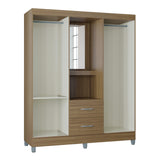 Closet Cordoba Castaño 148x181cm con Dos Cajones con Cuatro Puertas y con Espejo