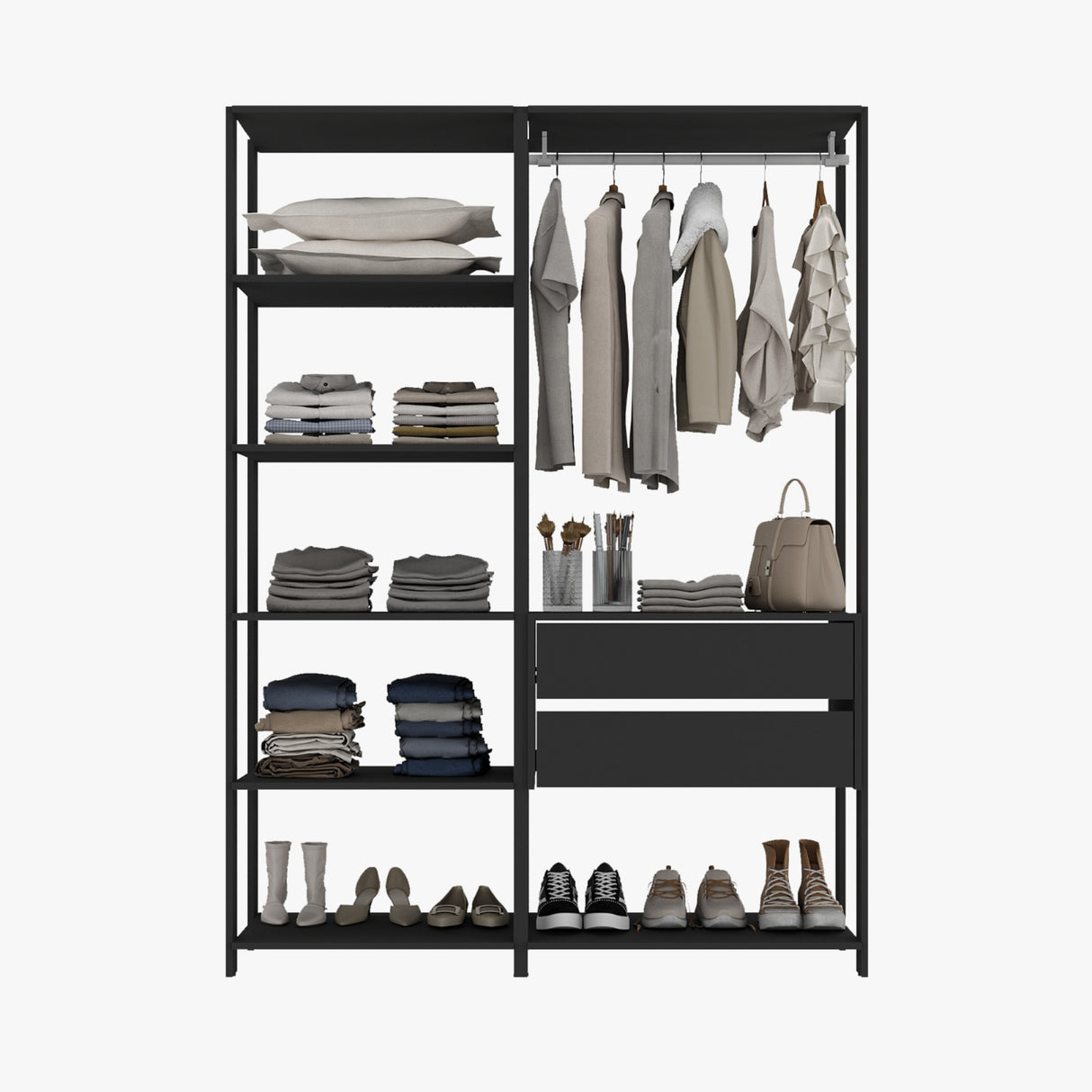 Closet Abierto Negro 136x183cm con Dos Cajones - CLOSETS | Bylmo