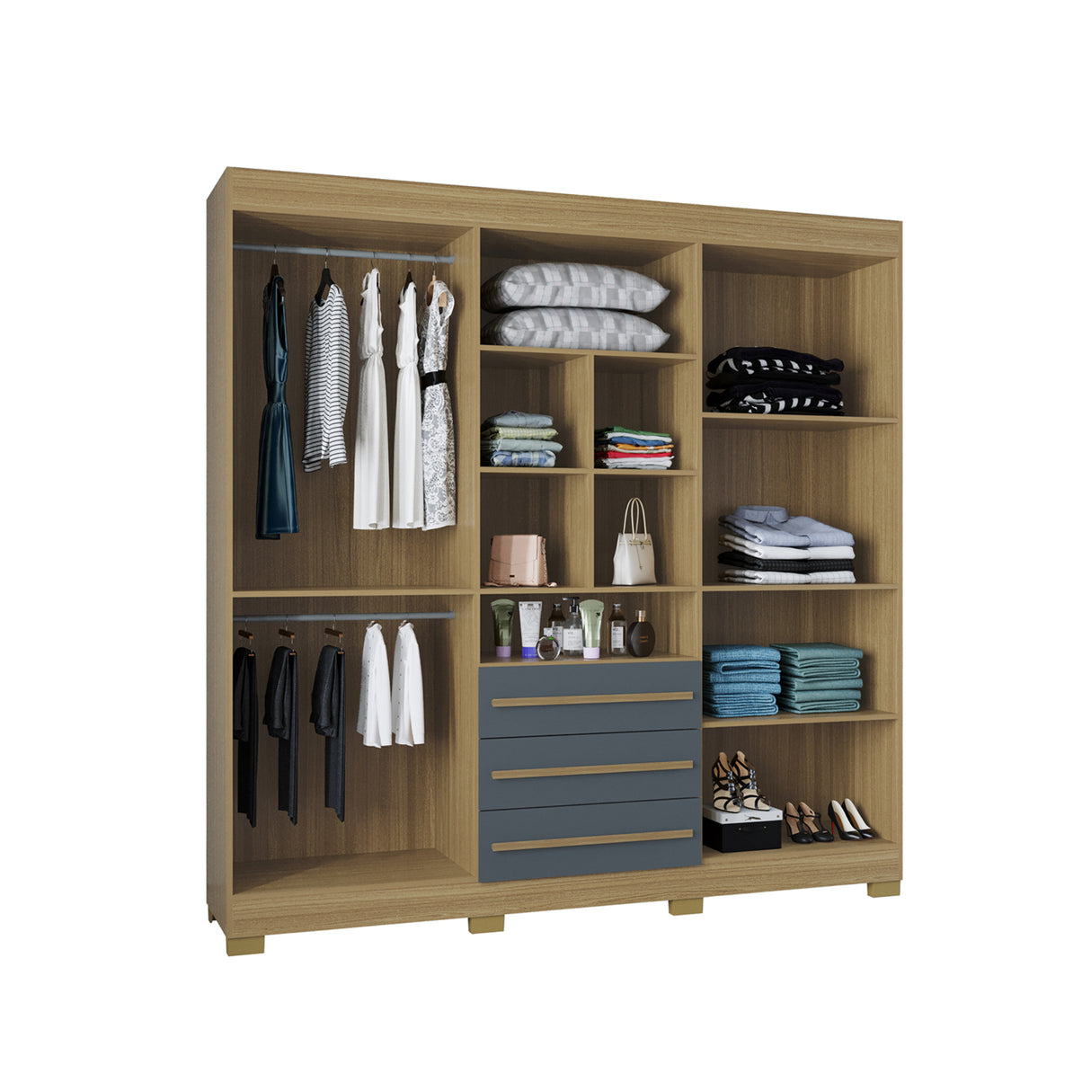 Closet Amazonia Castaño y Gris 210x212cm con Tres Cajones y con Seis Puertas