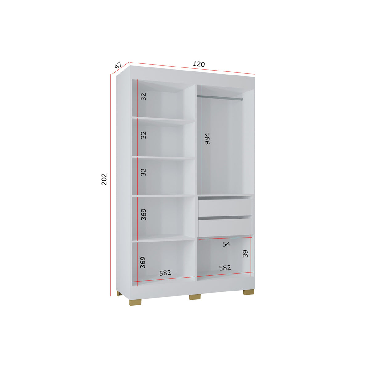 Closet Barcelona Blanco 120x202cm con Dos Cajones y con Cuatro Puertas