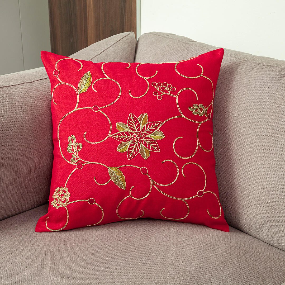 Set X 2 Fundas de Cojín Navideño Rojo 45x1cm Cuadrado de Flor De Pascua - FUNDAS DE COJINES | Bylmo