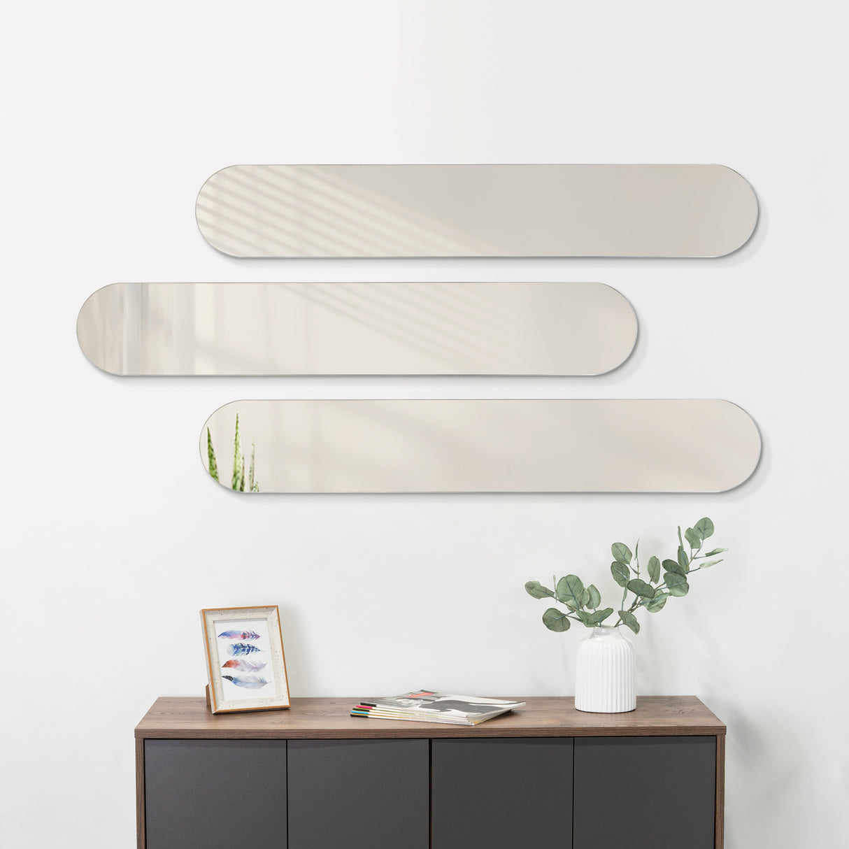 Set X 3 Espejos de pared Estambul Gris 120x20cm Ovalado sin Marco
