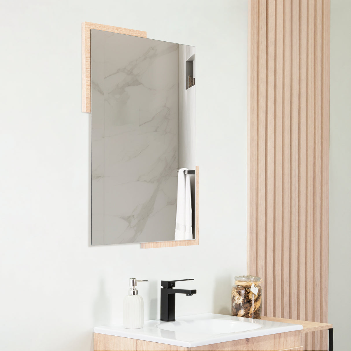 Espejo de Baño Aleska Madera Clara Natural 49x64cm Rectangular con Marco En Madera - ESPEJOS DE BANHO | Bylmo