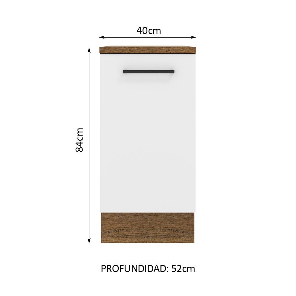 Mueble Inferior de Cocina Agata Marron y Blanco 40x84cm Sin Cajones con Mesón de Madera y sin Estufa - MUEBLES INFERIORES DE COCINA | Bylmo