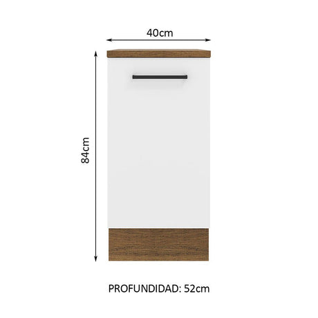 Mueble Inferior de Cocina Agata Marron y Blanco 40x84cm Sin Cajones con Mesón de Madera y sin Estufa - MUEBLES INFERIORES DE COCINA | Bylmo