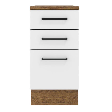Mueble Inferior de Cocina Agata Marron y Blanco 40x84cm con Tres Cajones con Mesón de Madera y sin Estufa - MUEBLES INFERIORES DE COCINA | Bylmo