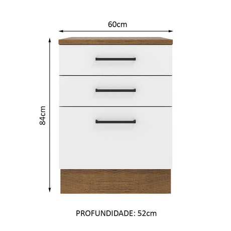 Mueble Inferior de Cocina Agata Marron y Blanco 60x84cm con Tres Cajones con Mesón de Madera y sin Estufa - MUEBLES INFERIORES DE COCINA | Bylmo