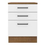 Mueble Inferior de Cocina Agata Marron y Blanco 60x84cm con Tres Cajones con Mesón de Madera y sin Estufa - MUEBLES INFERIORES DE COCINA | Bylmo