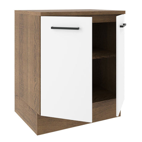 Mueble Inferior de Cocina Agata Marron y Blanco 70x84cm Sin Cajones con Mesón de Madera y sin Estufa - MUEBLES INFERIORES DE COCINA | Bylmo