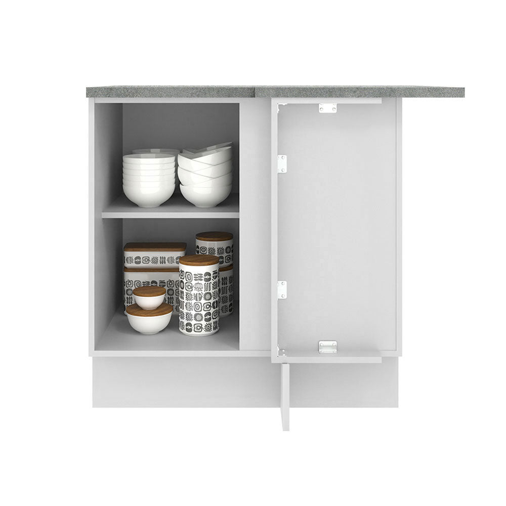 Mueble Inferior de Cocina Esquinero Agata Blanco 94x84cm Sin Cajones con Mesón de Madera y sin Estufa - MUEBLES INFERIORES DE COCINA | Bylmo