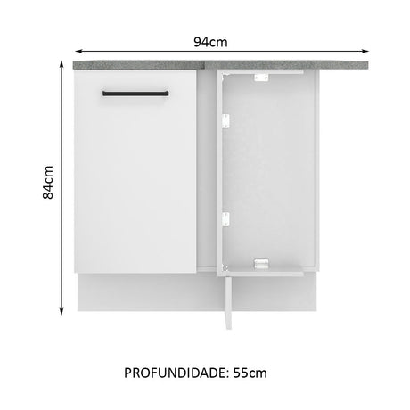 Mueble Inferior de Cocina Esquinero Agata Blanco 94x84cm Sin Cajones con Mesón de Madera y sin Estufa - MUEBLES INFERIORES DE COCINA | Bylmo