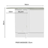 Mueble Inferior de Cocina Esquinero Glamy Blanco 94x84cm Sin Cajones con Mesón de Madera y sin Estufa - MUEBLES INFERIORES DE COCINA | Bylmo