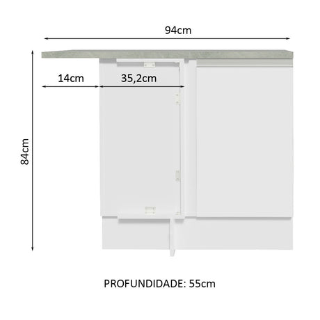 Mueble Inferior de Cocina Esquinero Glamy Blanco 94x84cm Sin Cajones con Mesón de Madera y sin Estufa - MUEBLES INFERIORES DE COCINA | Bylmo