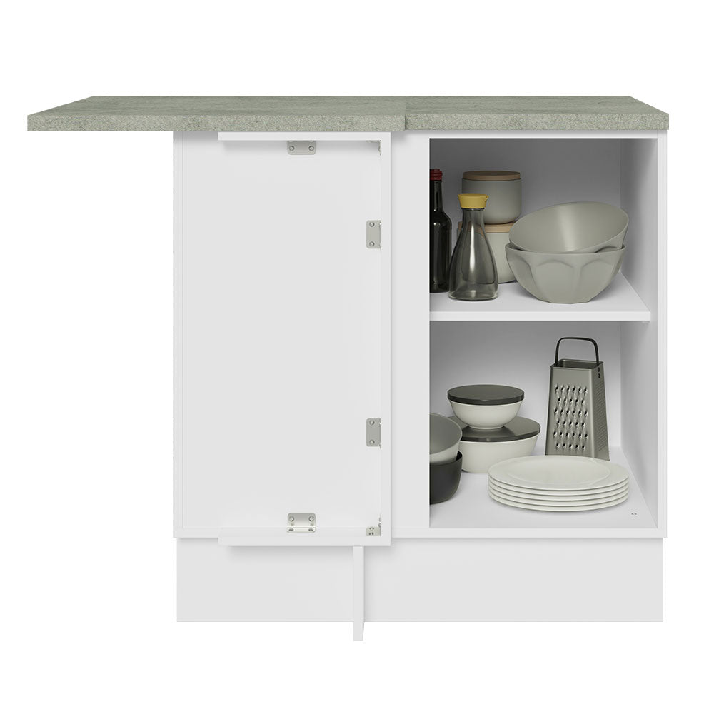 Mueble Inferior de Cocina Esquinero Glamy Blanco 94x84cm Sin Cajones con Mesón de Madera y sin Estufa - MUEBLES INFERIORES DE COCINA | Bylmo
