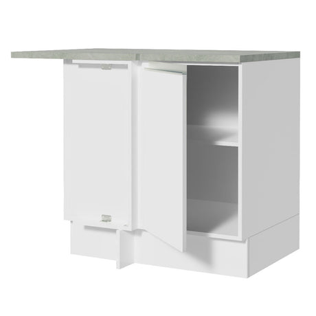 Mueble Inferior de Cocina Esquinero Glamy Blanco 94x84cm Sin Cajones con Mesón de Madera y sin Estufa - MUEBLES INFERIORES DE COCINA | Bylmo