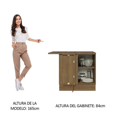 Mueble Inferior de Cocina Esquinero Glamy Marron 94x84cm Sin Cajones con Mesón de Madera y sin Estufa - MUEBLES INFERIORES DE COCINA | Bylmo