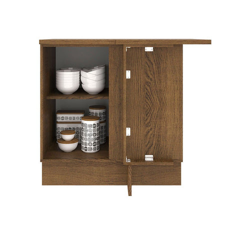 Mueble Inferior de Cocina Esquinero Agata Marron y Blanco 94x84cm Sin Cajones con Mesón de Madera y sin Estufa - MUEBLES INFERIORES DE COCINA | Bylmo