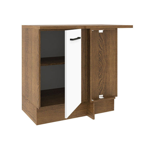 Mueble Inferior de Cocina Esquinero Agata Marron y Blanco 94x84cm Sin Cajones con Mesón de Madera y sin Estufa - MUEBLES INFERIORES DE COCINA | Bylmo
