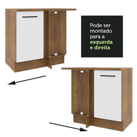 Mueble Inferior de Cocina Esquinero Agata Marron y Blanco 94x84cm Sin Cajones con Mesón de Madera y sin Estufa - MUEBLES INFERIORES DE COCINA | Bylmo