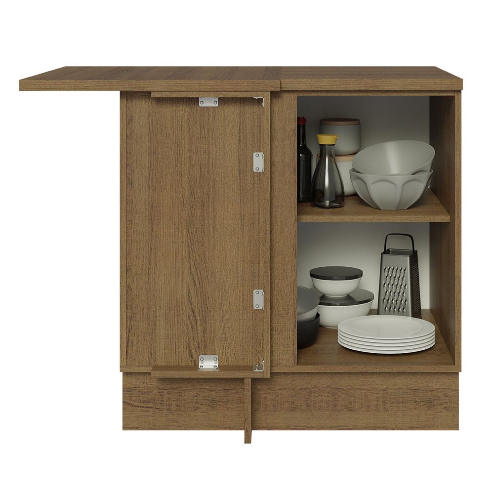 Mueble Inferior de Cocina Esquinero Glamy Marron y Blanco 94x84cm Sin Cajones con Mesón de Madera y sin Estufa - MUEBLES INFERIORES DE COCINA | Bylmo