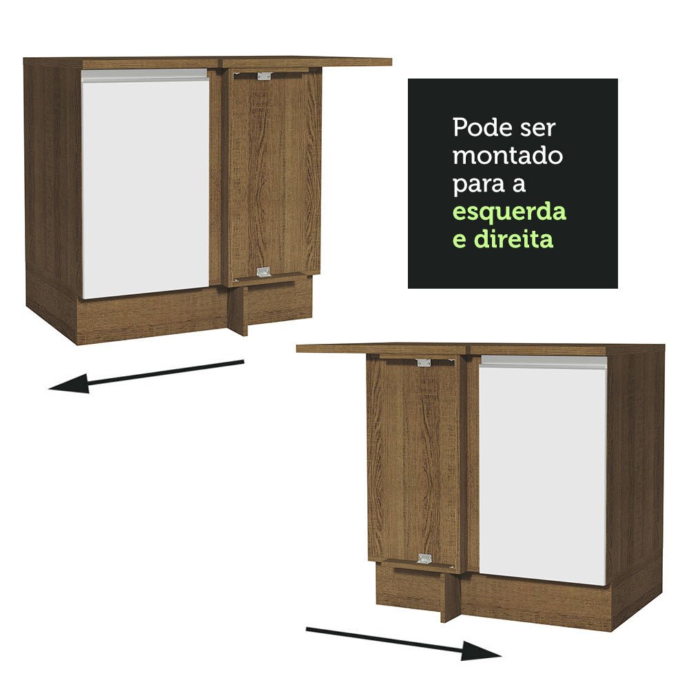 Mueble Inferior de Cocina Esquinero Glamy Marron y Blanco 94x84cm Sin Cajones con Mesón de Madera y sin Estufa - MUEBLES INFERIORES DE COCINA | Bylmo
