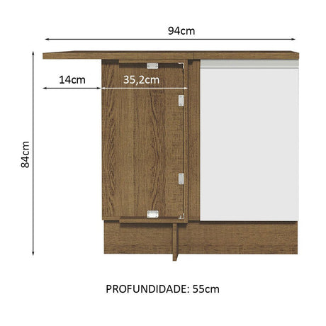 Mueble Inferior de Cocina Esquinero Glamy Marron y Blanco 94x84cm Sin Cajones con Mesón de Madera y sin Estufa - MUEBLES INFERIORES DE COCINA | Bylmo