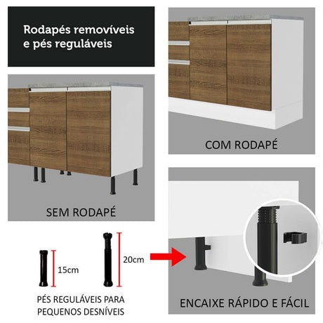 Mueble Inferior de Cocina Esquinero Glamy Blanco y Marron 94x84cm Sin Cajones con Mesón de Madera y sin Estufa - MUEBLES INFERIORES DE COCINA | Bylmo