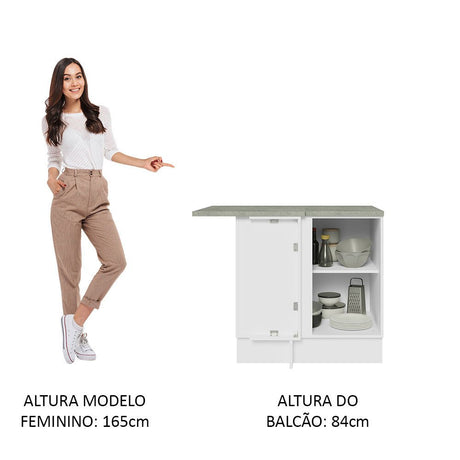 Mueble Inferior de Cocina Esquinero Glamy Blanco y Marron 94x84cm Sin Cajones con Mesón de Madera y sin Estufa - MUEBLES INFERIORES DE COCINA | Bylmo