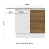 Mueble Inferior de Cocina Esquinero Glamy Blanco y Marron 94x84cm Sin Cajones con Mesón de Madera y sin Estufa - MUEBLES INFERIORES DE COCINA | Bylmo