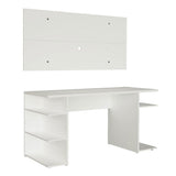 Combo Escritorio Gamer y Panel de TV Blanco 136x75cm para TV hasta 50 Pulgadas Sin Cajones y con Organizador de Libros y Consolas - ESCRITORIOS | Bylmo